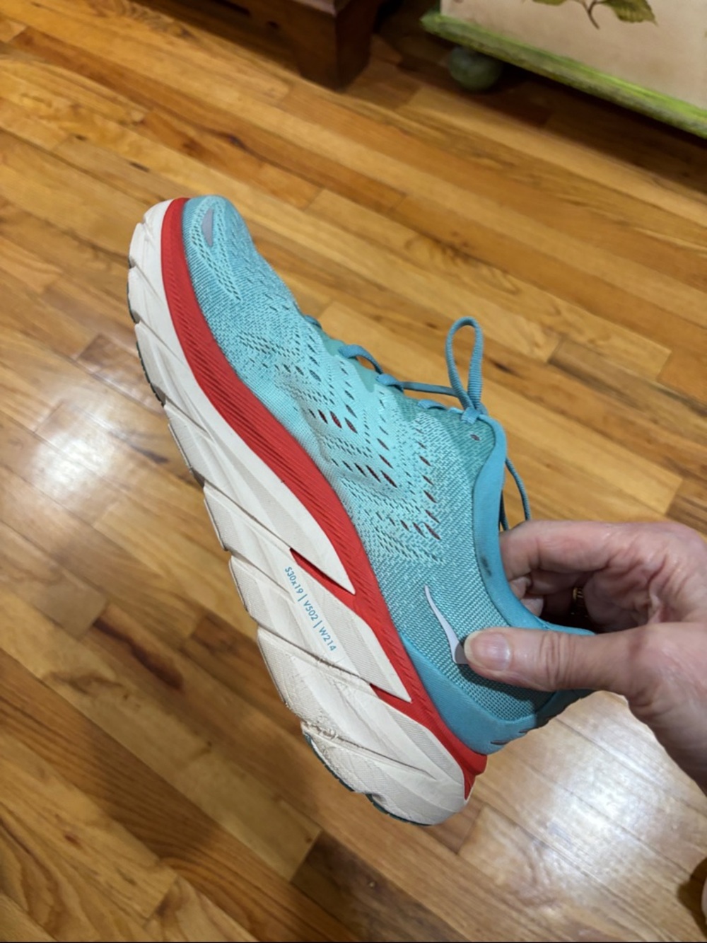 Hoka Clifton Blue Running Shoes with Coral accents - Picture 8 of 11